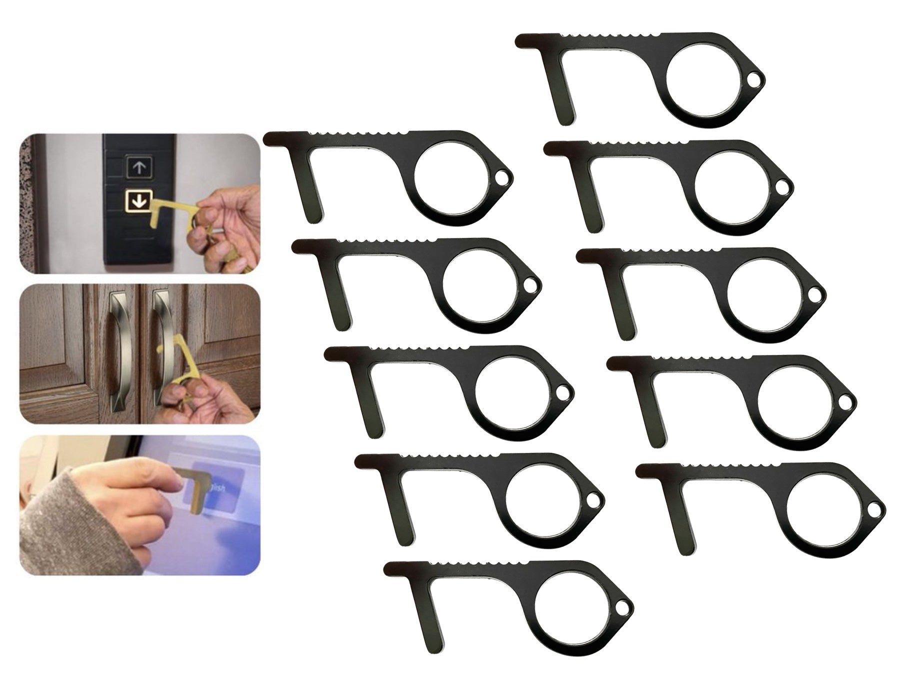 SaniKey Contactless Safety Tool Black - Door Opener Button Push No Touch Ribbed